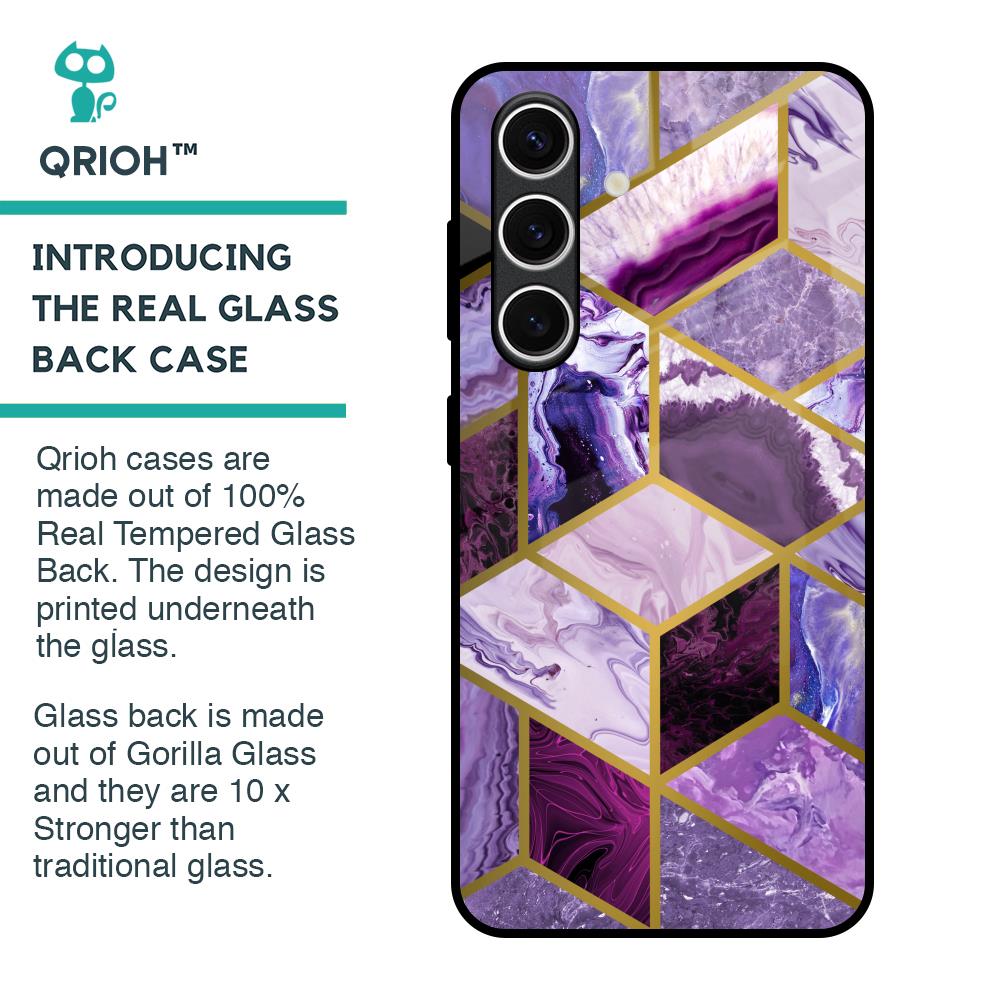 Purple Rhombus Marble Glass Case for Samsung Galaxy S24 FE 5G