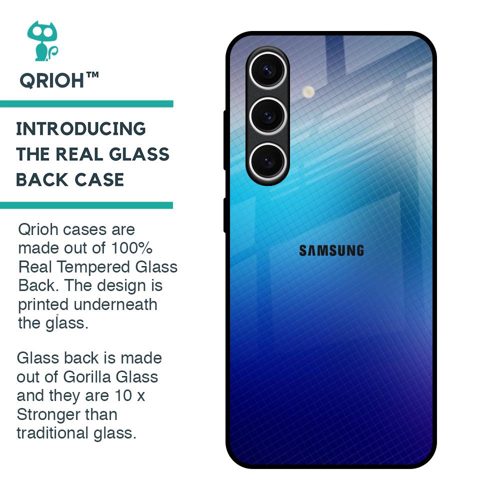 Blue Rhombus Pattern Glass Case for Samsung Galaxy S24 FE 5G