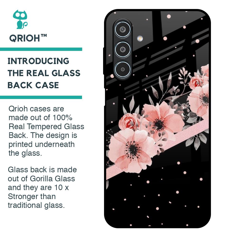 Floral Black Band Glass Case For Samsung Galaxy M35 5G