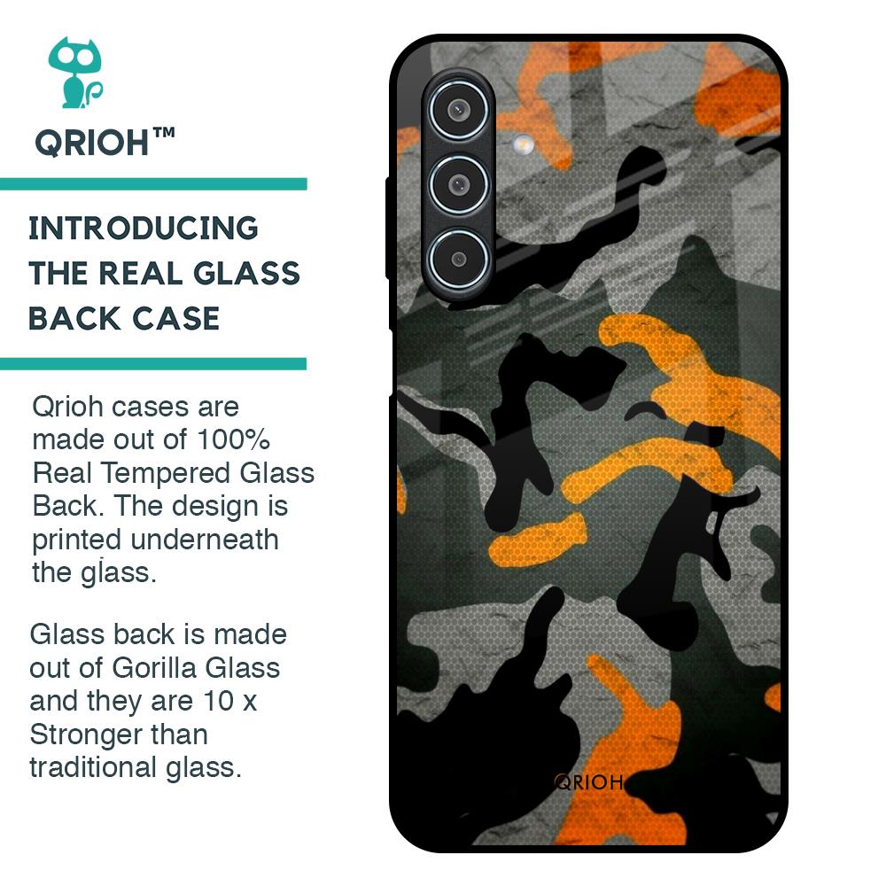 Camouflage Orange Glass Case For Samsung Galaxy M35 5G