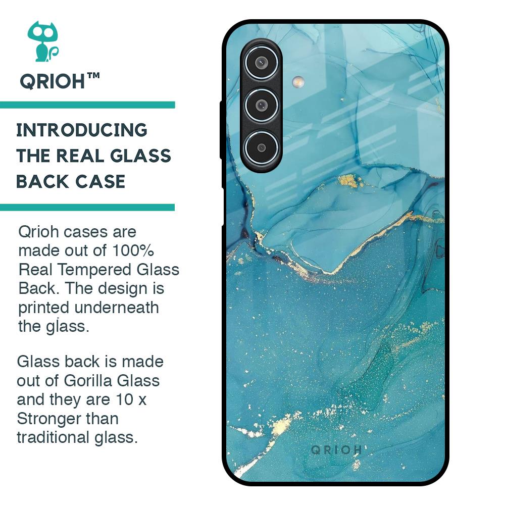 Blue Golden Glitter Glass Case for Samsung Galaxy M35 5G