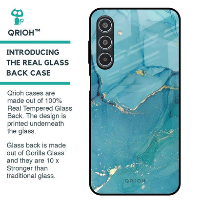Blue Golden Glitter Glass Case for Samsung Galaxy M35 5G