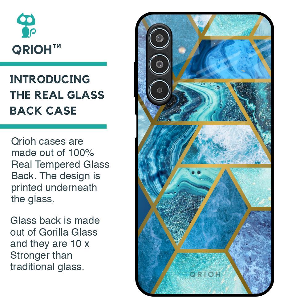 Turquoise Geometrical Marble Glass Case for Samsung Galaxy M35 5G