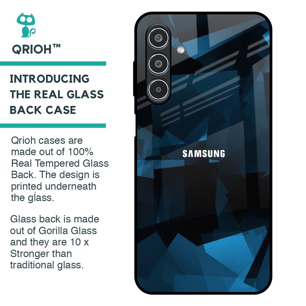 Polygonal Blue Box Glass Case For Samsung Galaxy M35 5G