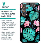 Tropical Leaves & Pink Flowers Glass Case for Samsung Galaxy F55 5G