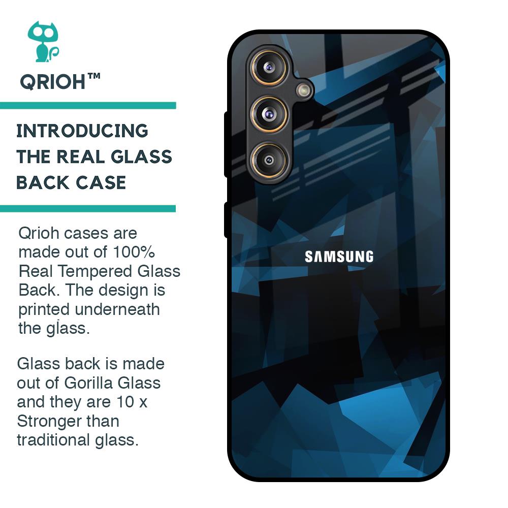 Polygonal Blue Box Glass Case For Samsung Galaxy F55 5G