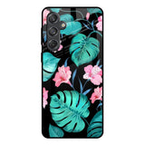 Tropical Leaves & Pink Flowers Samsung Galaxy M55 5G Glass Back Cover Online