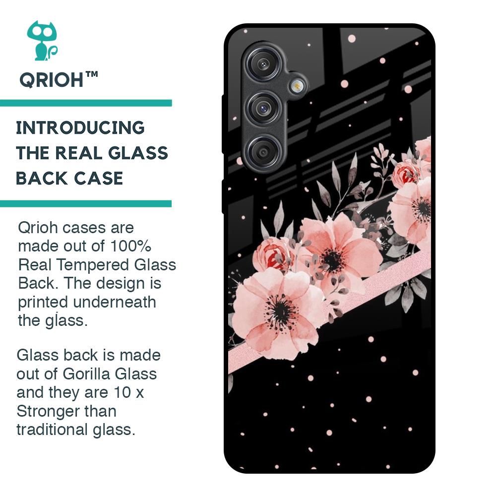 Floral Black Band Glass Case For Samsung Galaxy M55 5G