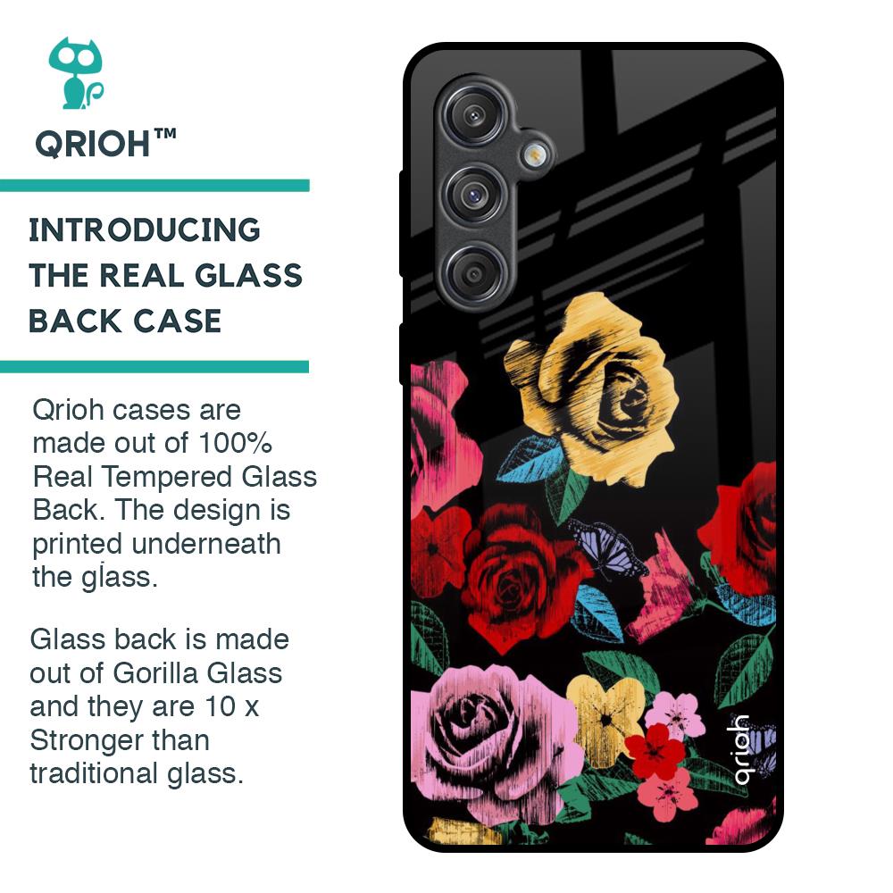 Floral Decorative Glass Case For Samsung Galaxy M55 5G