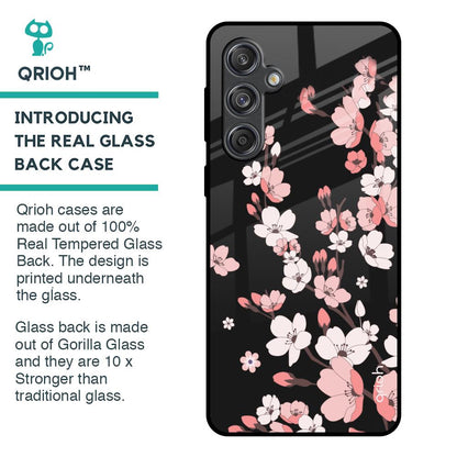 Black Cherry Blossom Glass Case for Samsung Galaxy M55 5G