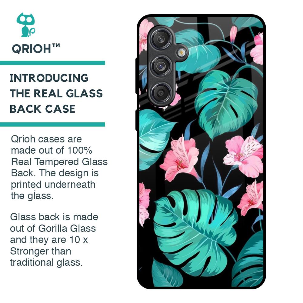 Tropical Leaves & Pink Flowers Glass Case for Samsung Galaxy M55 5G