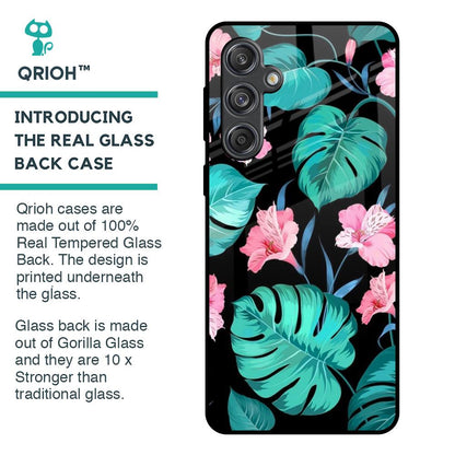 Tropical Leaves & Pink Flowers Glass Case for Samsung Galaxy M55 5G