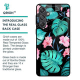 Tropical Leaves & Pink Flowers Glass Case for Samsung Galaxy M55 5G