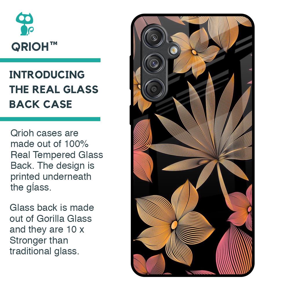 Lines Pattern Flowers Glass Case for Samsung Galaxy M55 5G