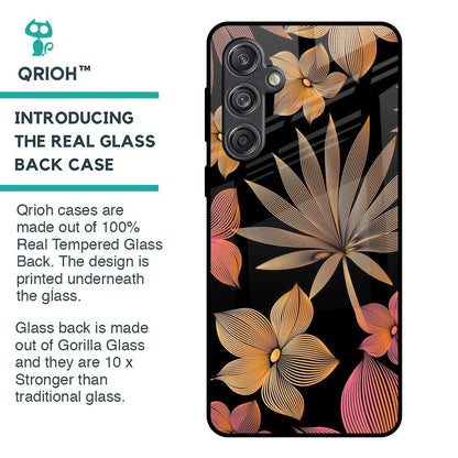 Lines Pattern Flowers Glass Case for Samsung Galaxy M55 5G
