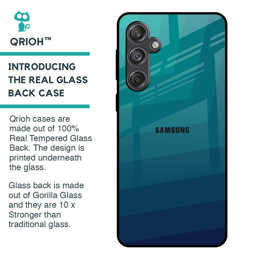 Green Triangle Pattern Glass Case for Samsung Galaxy M55 5G