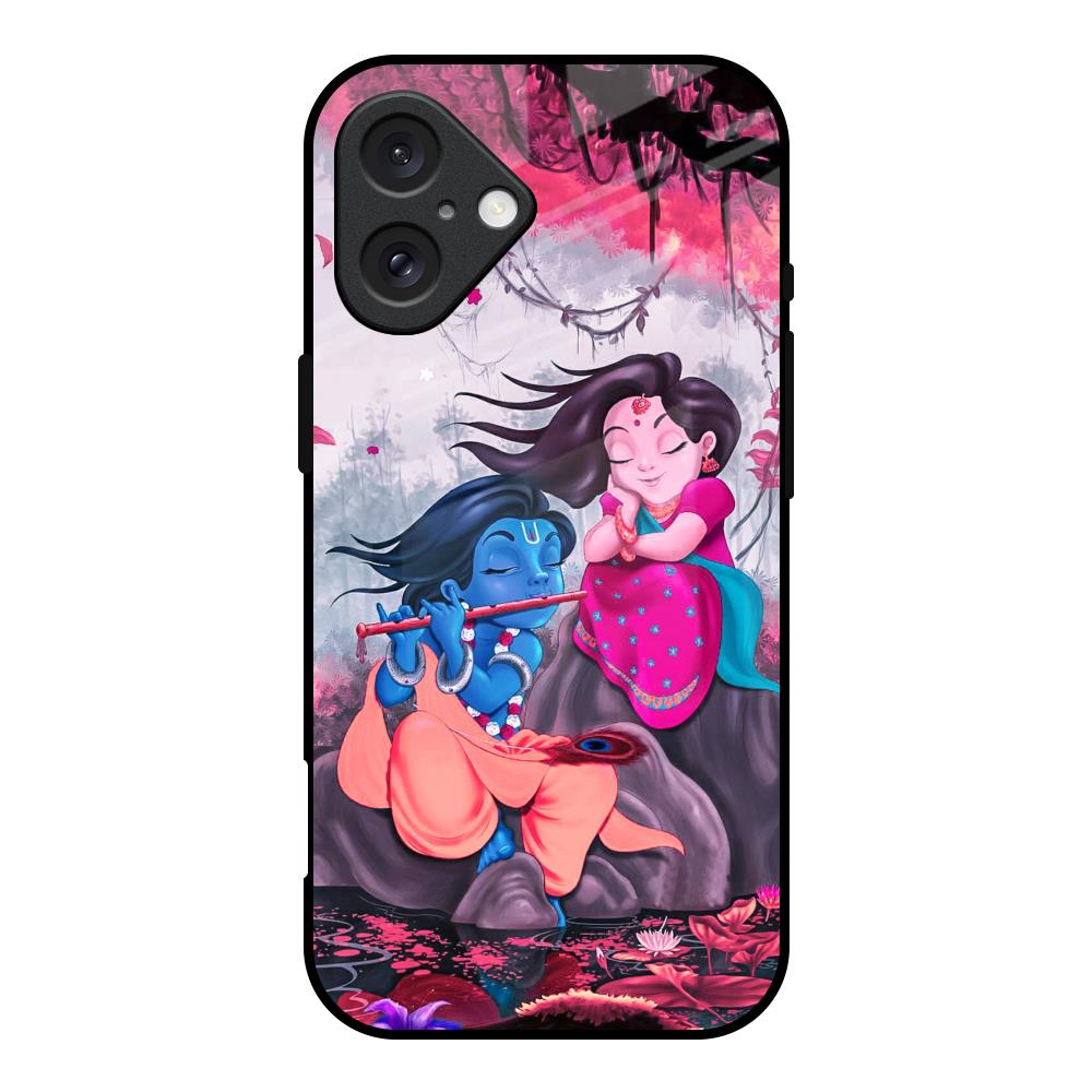 Radha Krishna Art iPhone 16 Glass Back Cover Online