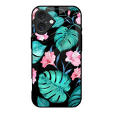 Tropical Leaves & Pink Flowers iPhone 16 Glass Back Cover Online
