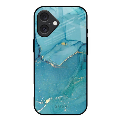 Blue Golden Glitter iPhone 16 Glass Back Cover Online