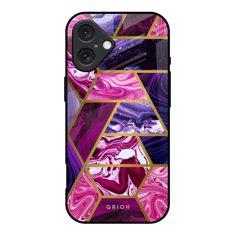 Electroplated Geometric Marble iPhone 16 Glass Back Cover Online