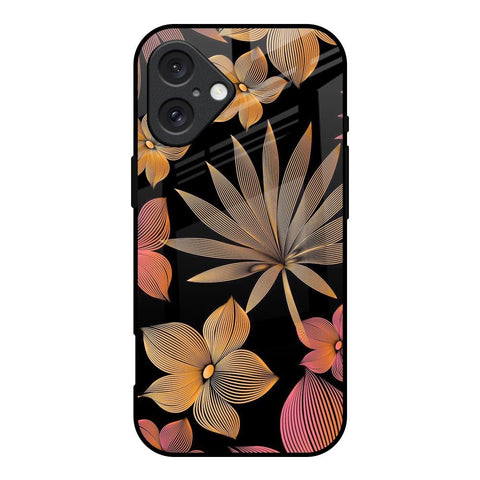 Lines Pattern Flowers iPhone 16 Glass Back Cover Online