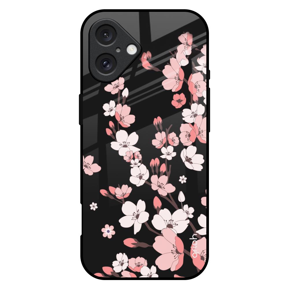 Black Cherry Blossom iPhone 16 Plus Glass Back Cover Online