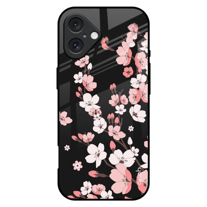 Black Cherry Blossom iPhone 16 Plus Glass Back Cover Online