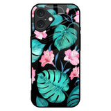 Tropical Leaves & Pink Flowers iPhone 16 Plus Glass Back Cover Online