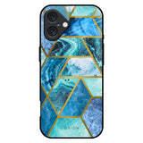 Turquoise Geometrical Marble iPhone 16 Plus Glass Back Cover Online