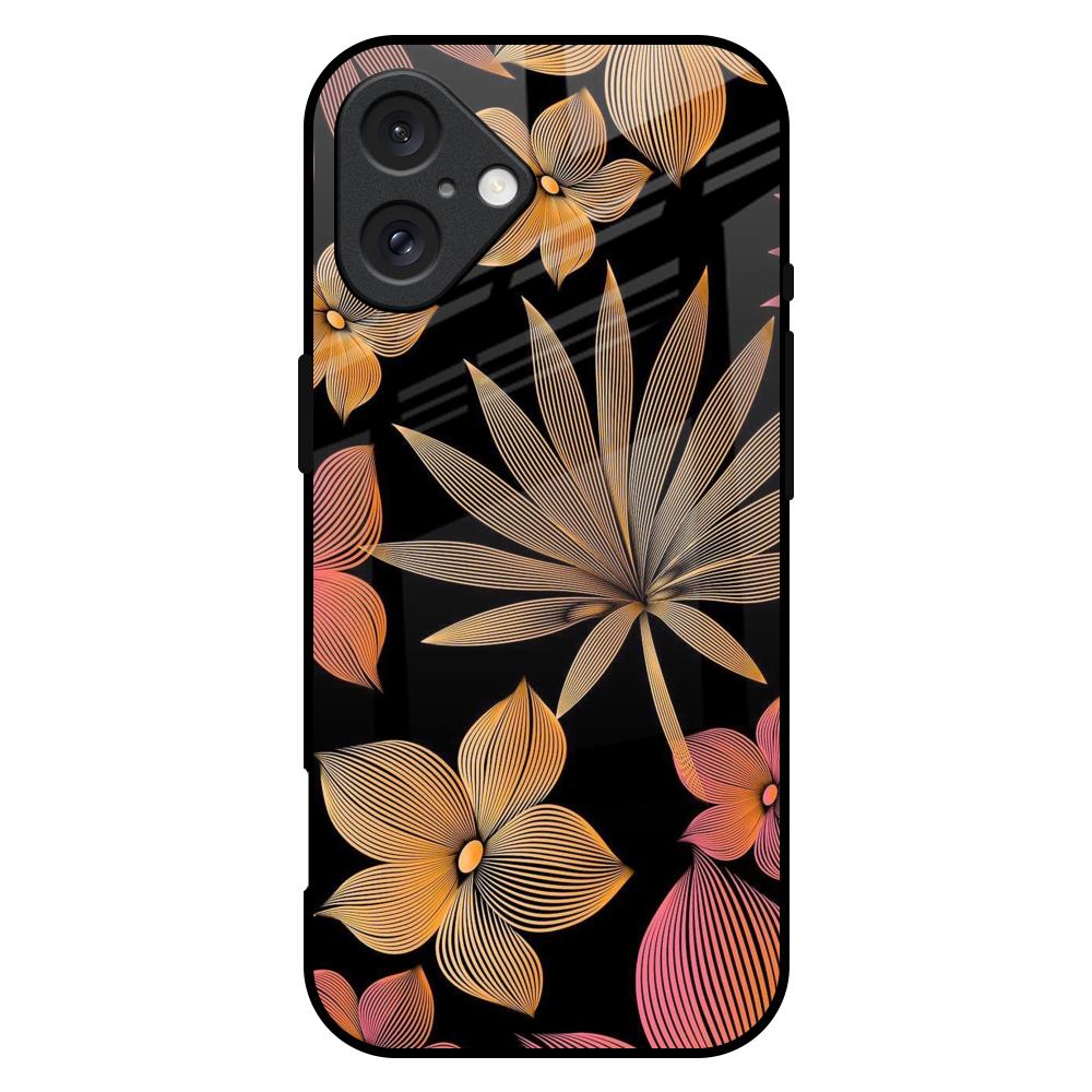 Lines Pattern Flowers iPhone 16 Plus Glass Back Cover Online