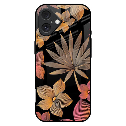 Lines Pattern Flowers iPhone 16 Plus Glass Back Cover Online