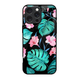 Tropical Leaves & Pink Flowers iPhone 16 Pro Glass Back Cover Online