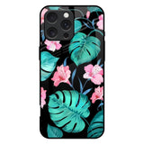 Tropical Leaves & Pink Flowers iPhone 16 Pro Max Glass Back Cover Online