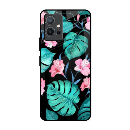 Tropical Leaves & Pink Flowers IQOO Z6 5G Glass Back Cover Online