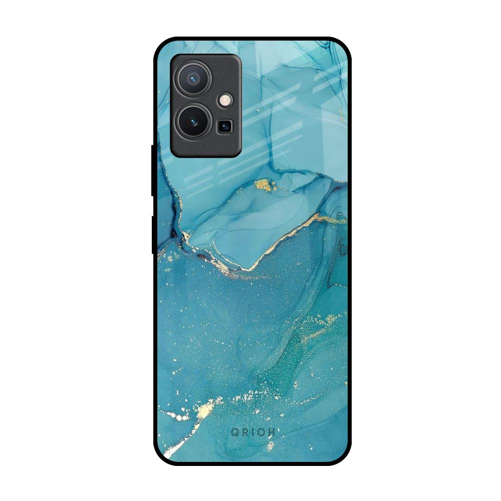 Blue Golden Glitter IQOO Z6 5G Glass Back Cover Online