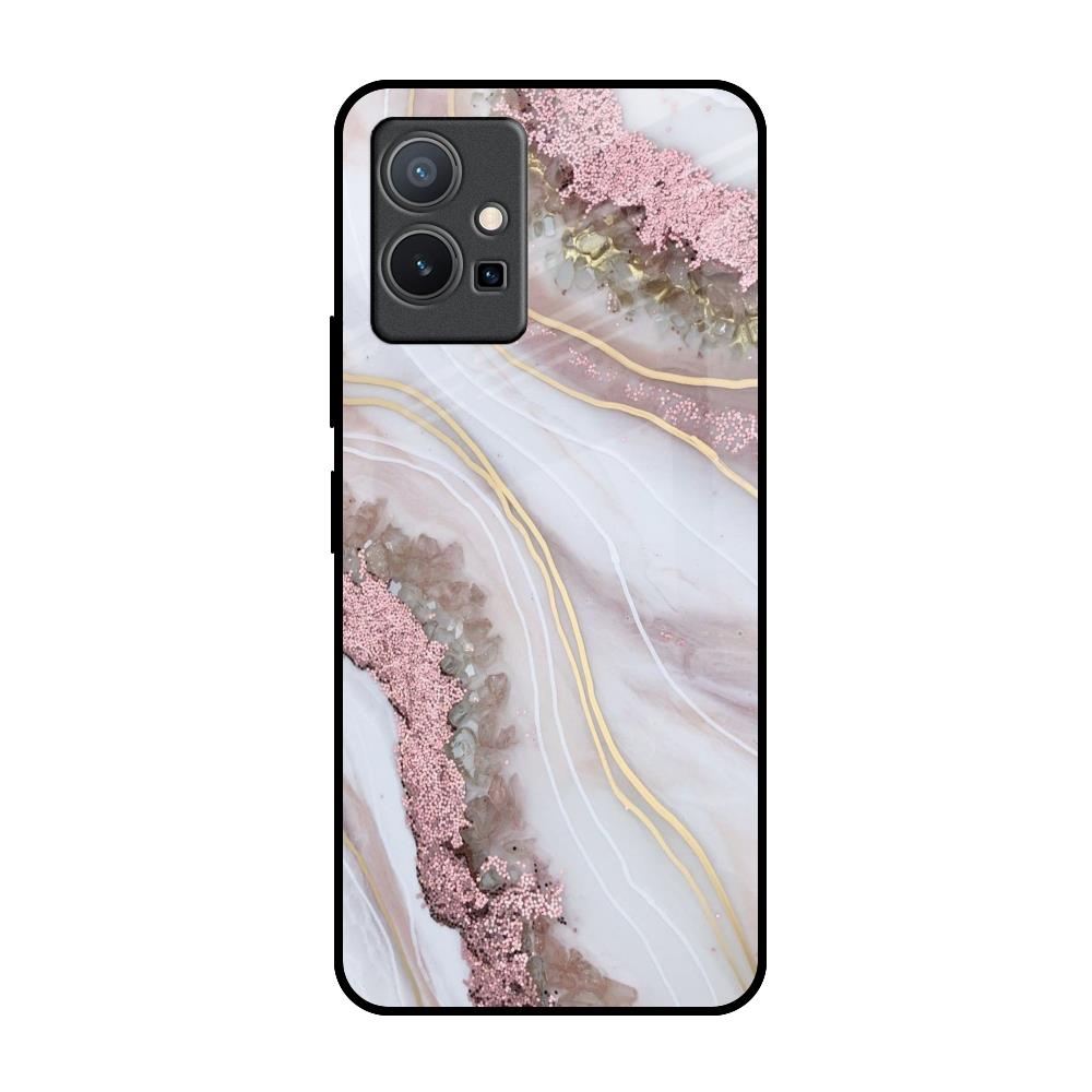 Pink & Gold Gllitter Marble IQOO Z6 5G Glass Back Cover Online