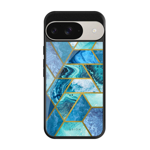 Turquoise Geometrical Marble Google Pixel 9 Glass Cases & Covers Online
