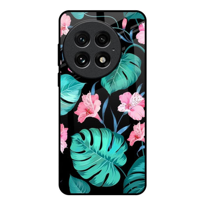 Tropical Leaves & Pink Flowers OnePlus 13 Glass Back Cover Online