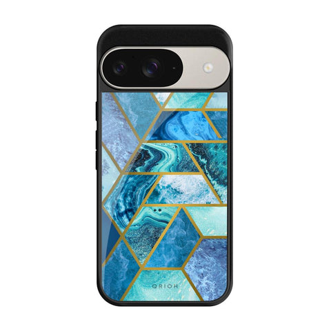 Turquoise Geometrical Marble Google Pixel 9 Pro Glass Cases & Covers Online