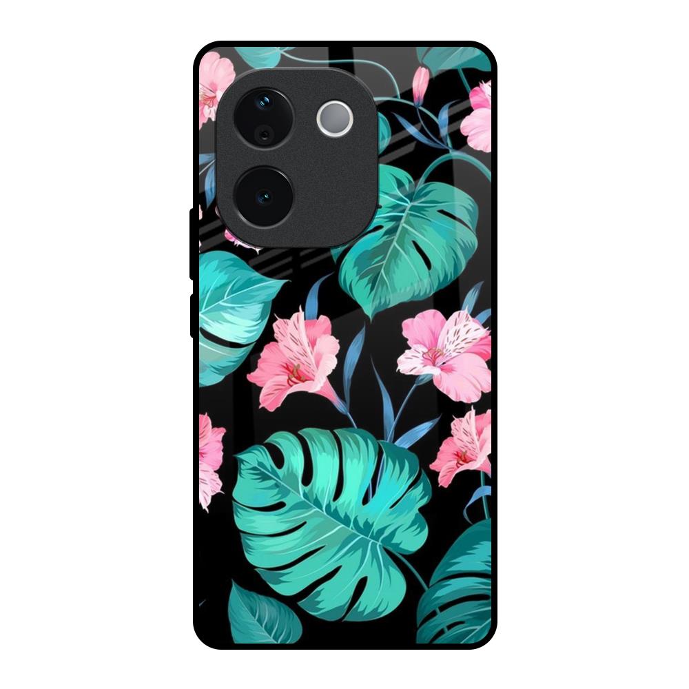 Tropical Leaves & Pink Flowers Vivo T3 Pro 5G Glass Back Cover Online
