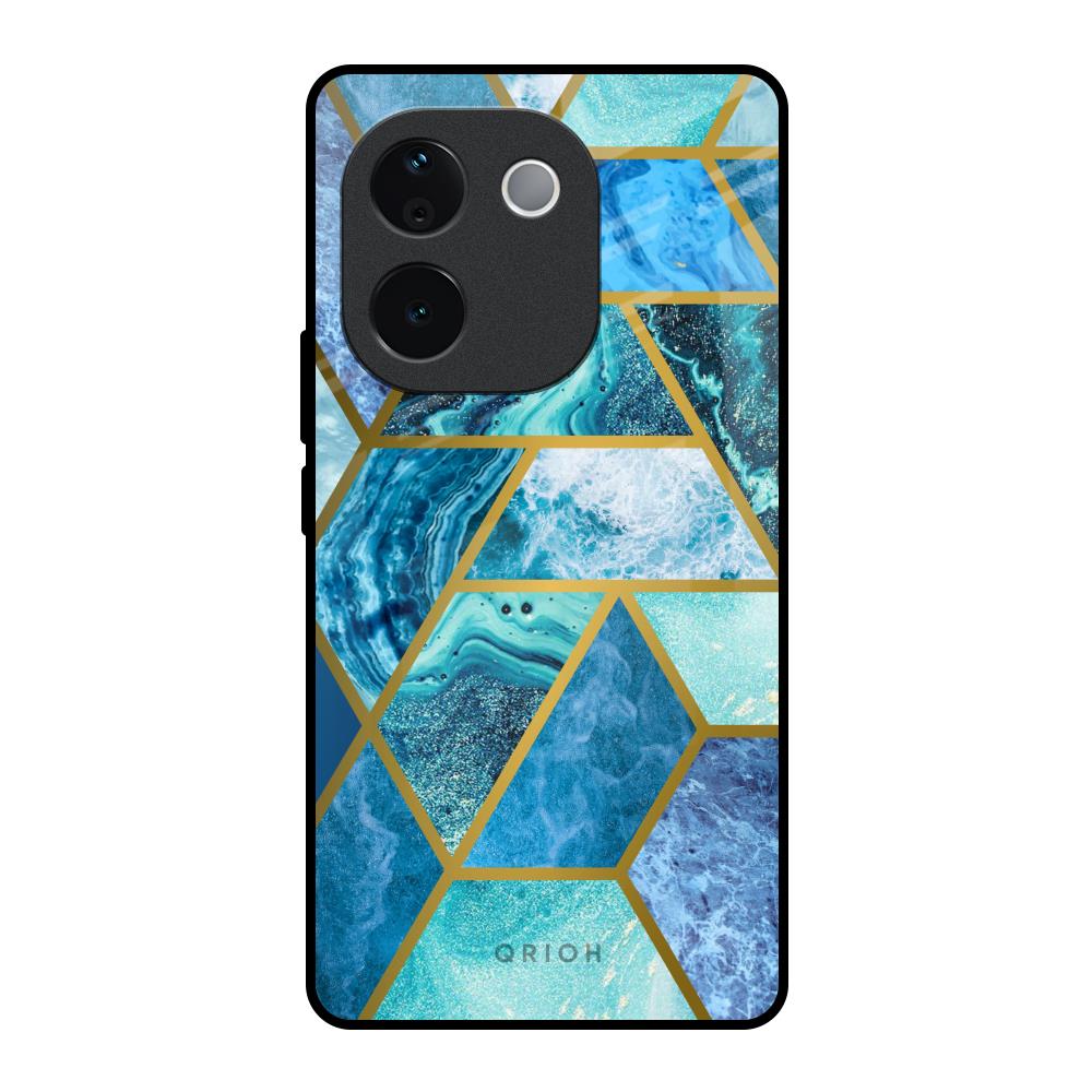 Turquoise Geometrical Marble Vivo T3 Pro 5G Glass Back Cover Online