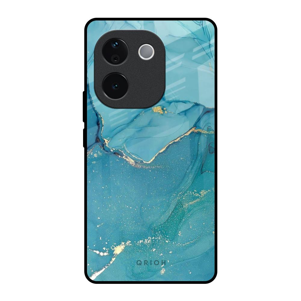 Blue Golden Glitter IQOO Z9s Pro 5G Glass Back Cover Online