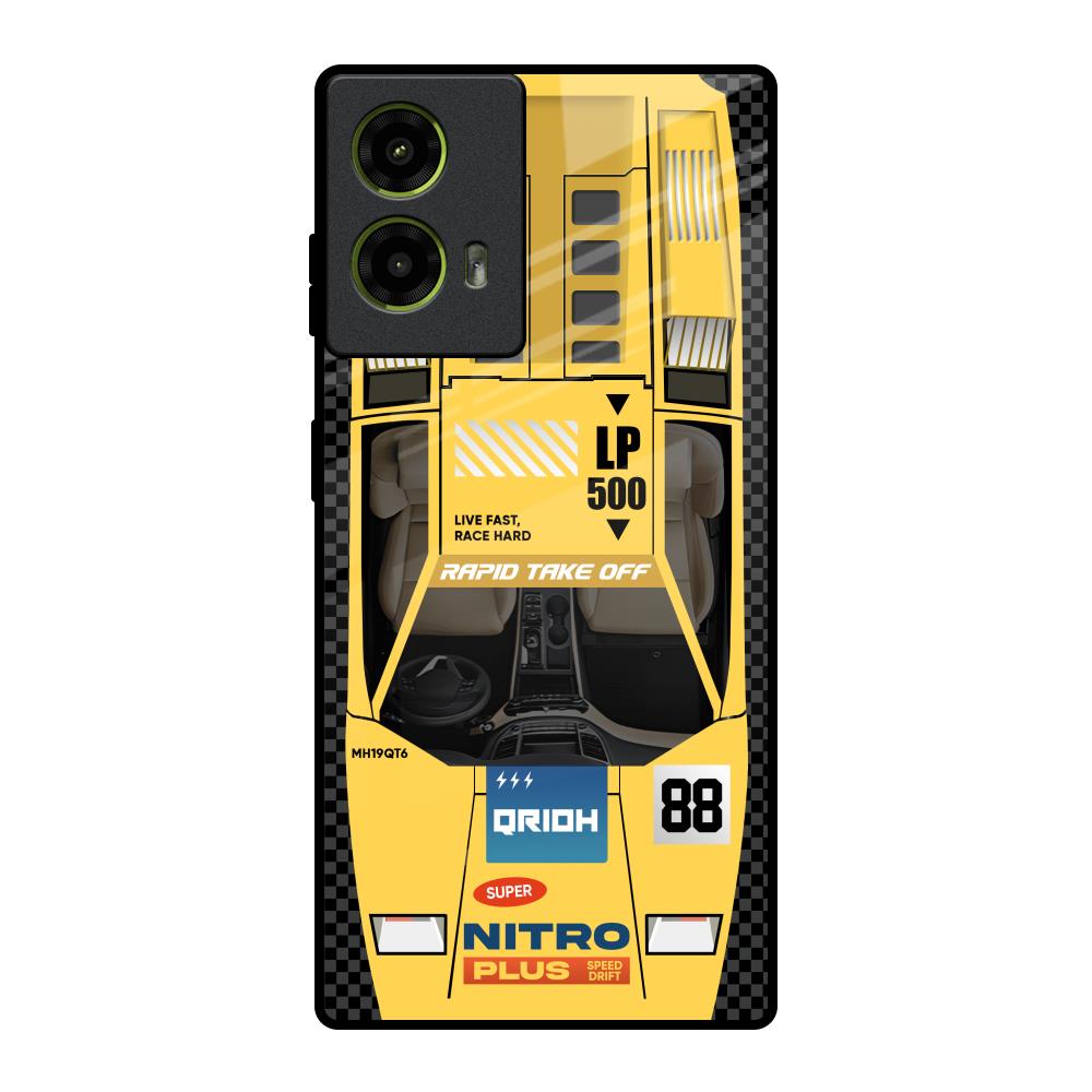 Yellow Racing Car Motorola G85 5G Glass Back Cover Online