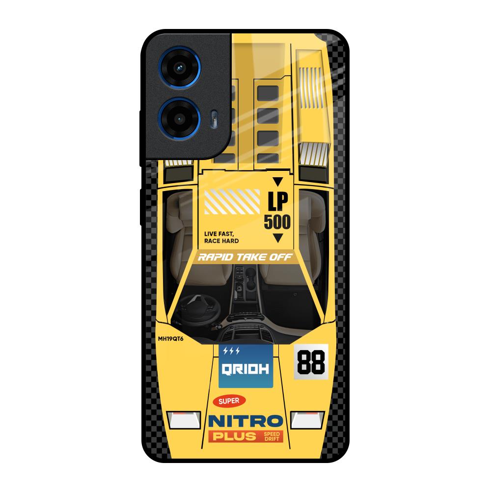 Yellow Racing Car Motorola G45 5G Glass Back Cover Online