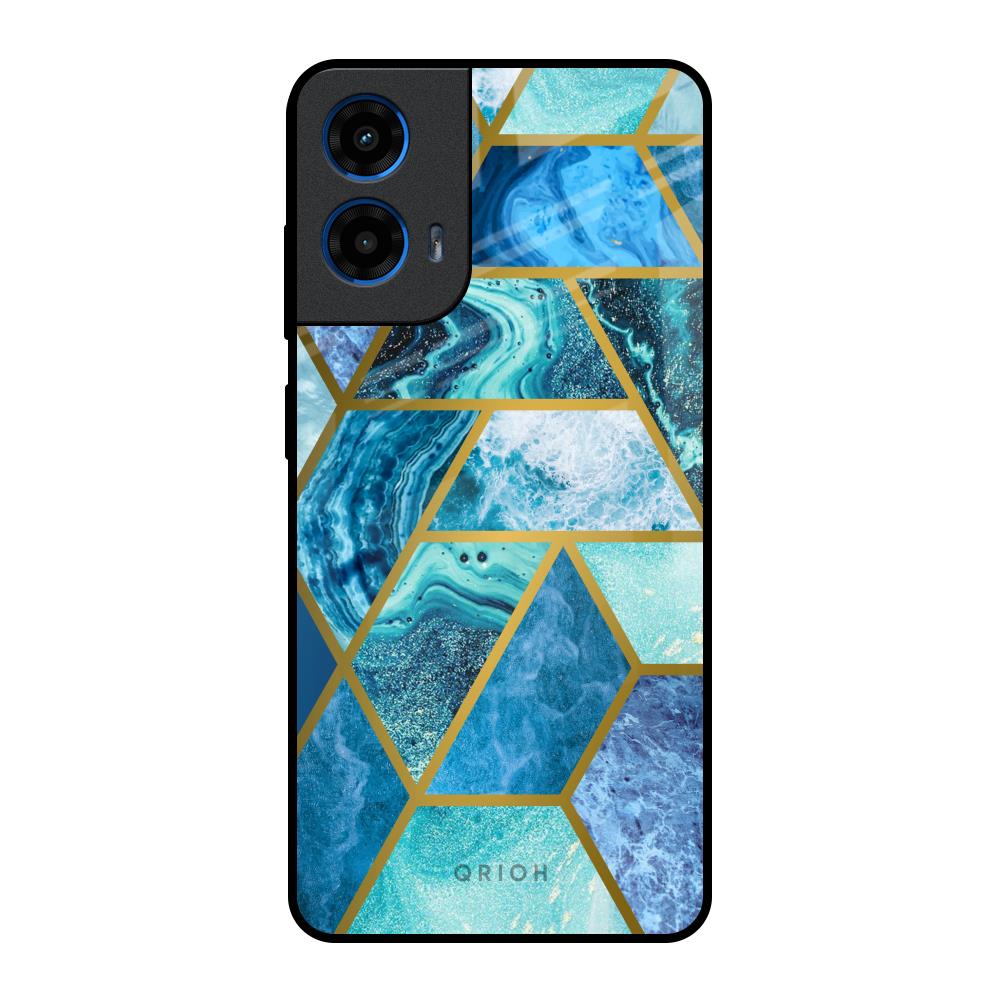 Turquoise Geometrical Marble Motorola G45 5G Glass Back Cover Online