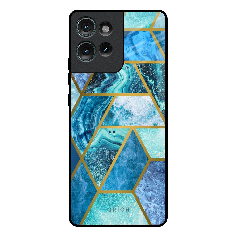 Turquoise Geometrical Marble Motorola Edge 50 5G Glass Back Cover Online