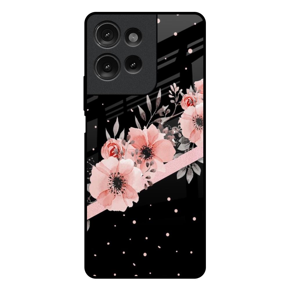 Floral Black Band Motorola G75 5G Glass Back Cover Online