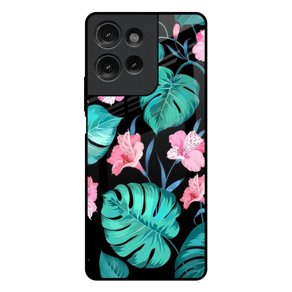 Tropical Leaves & Pink Flowers Motorola G75 5G Glass Back Cover Online