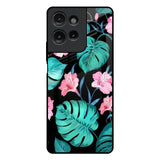 Tropical Leaves & Pink Flowers Motorola G75 5G Glass Back Cover Online