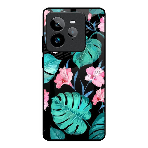 Tropical Leaves & Pink Flowers Realme GT7 Pro Glass Back Cover Online